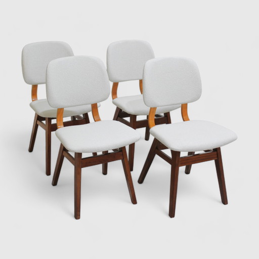 4x vintage eetkamerstoelen - jaren '60, wit, crème