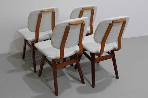 4x vintage eetkamerstoelen - jaren '60, wit, crème