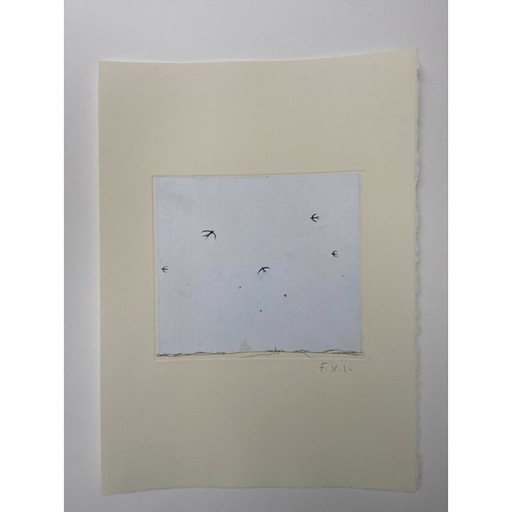 Vintage schilderij "De vogels" door Francois-Xavier Lalanne