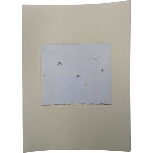 Vintage schilderij "De vogels" door Francois-Xavier Lalanne