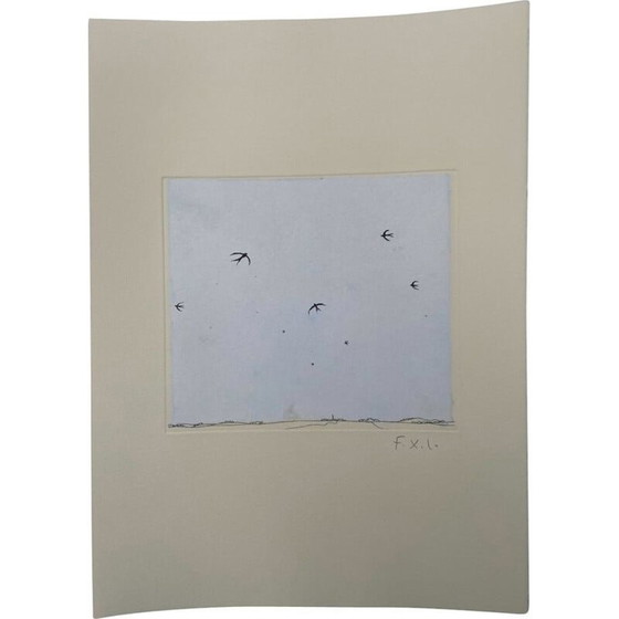 Image 1 of Vintage schilderij "De vogels" door Francois-Xavier Lalanne