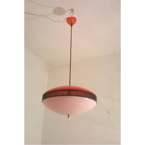 Image 1 of Vintage rode plexiglazen hanglamp, Italië 1950