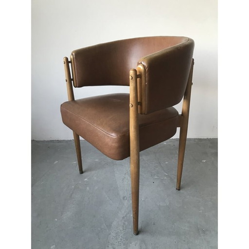 Bruine skai vintage fauteuil, 1950