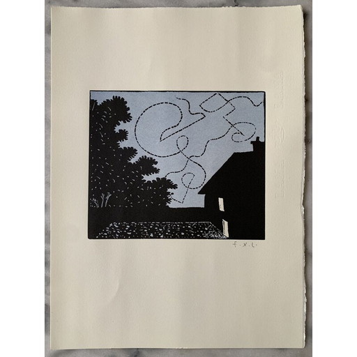 Vintage olieverfschilderij van de vleermuis door François-Xavier Lalanne, 2003