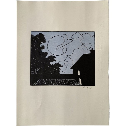 Vintage olieverfschilderij van de vleermuis door François-Xavier Lalanne, 2003