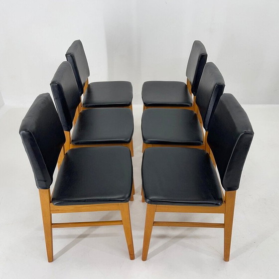 Image 1 of Set van 6 vintage stoelen van leer en hout, Tsjecho-Slowakije 1960