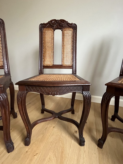 4x Vintage Houten Eetkamer Stoelen