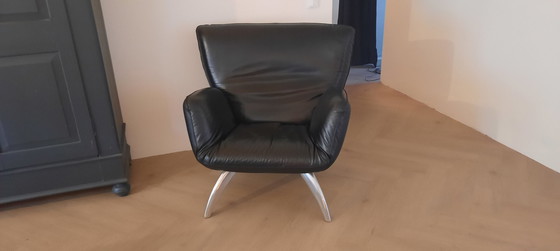 Image 1 of Leolux Panta Rhei Zwart Leren Fauteuil 