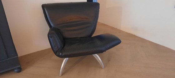 Image 1 of Leolux Panta Rhei Zwart Leren Fauteuil 