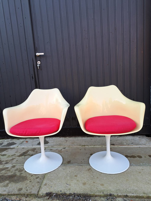 2X Vintage 1970 Rudi Bonzanini Tullip Draai Stoelen Met Rode Kussens