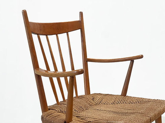 Image 1 of Nederlandse rotan en eiken lounge / fauteuil uit 1950