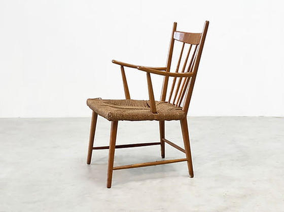 Image 1 of Nederlandse rotan en eiken lounge / fauteuil uit 1950