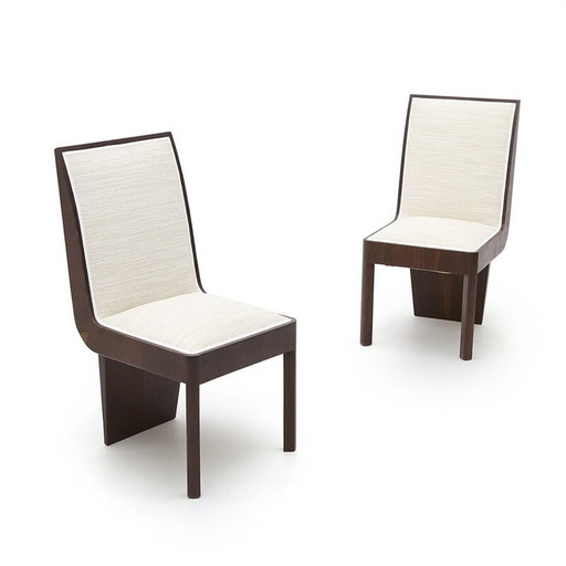 Paar vintage stoelen van bruyèrehout en stof, jaren 1940