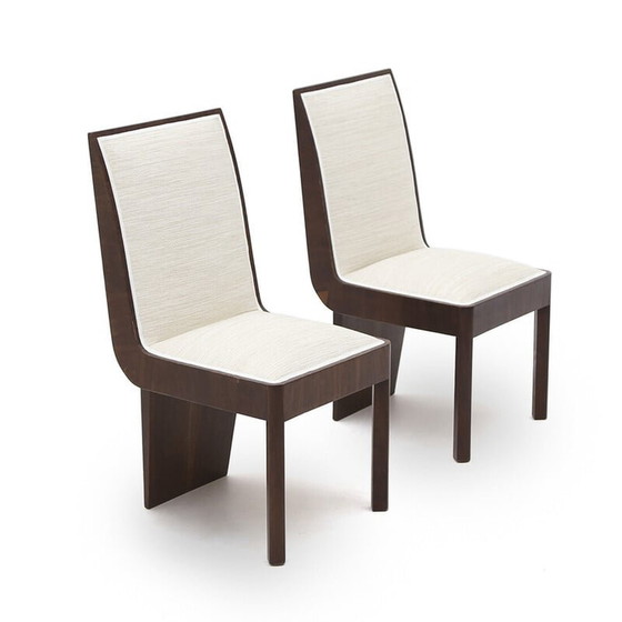 Image 1 of Paar vintage stoelen van bruyèrehout en stof, jaren 1940