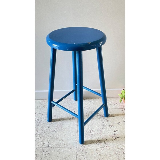 Image 1 of Vintage krukje in elektrisch blauw gelakt hout