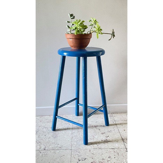 Image 1 of Vintage krukje in elektrisch blauw gelakt hout