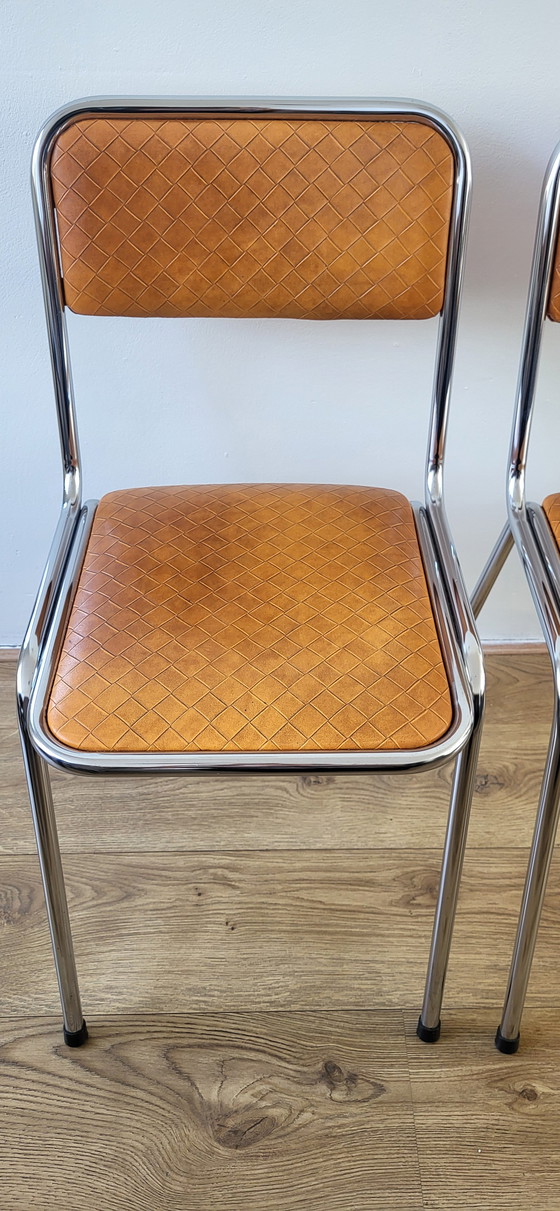 Image 1 of 2x Tavo mid century stoel - chroom cognac