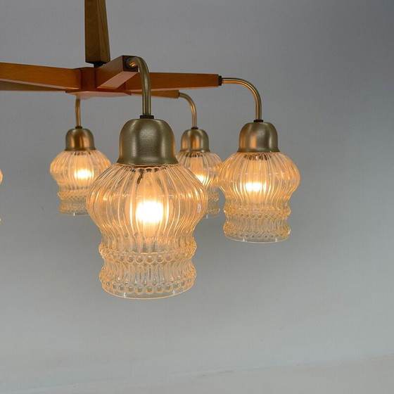 Image 1 of Vintage kroonluchter in hout en glas, Tsjecho-Slowakije 1970