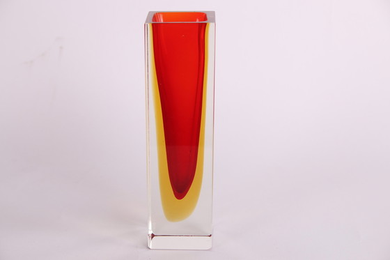 Image 1 of Murano vierkante blokvaas rood oranje