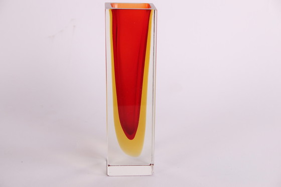 Image 1 of Murano vierkante blokvaas rood oranje