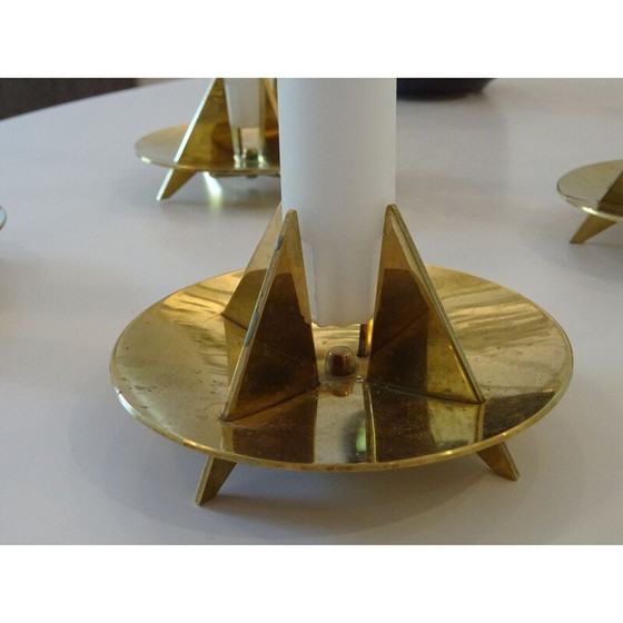 Image 1 of Set van 4 vintage sculpturale kandelaars n 20 door Pierre Forsell voor Skultuna, Zweden 1960