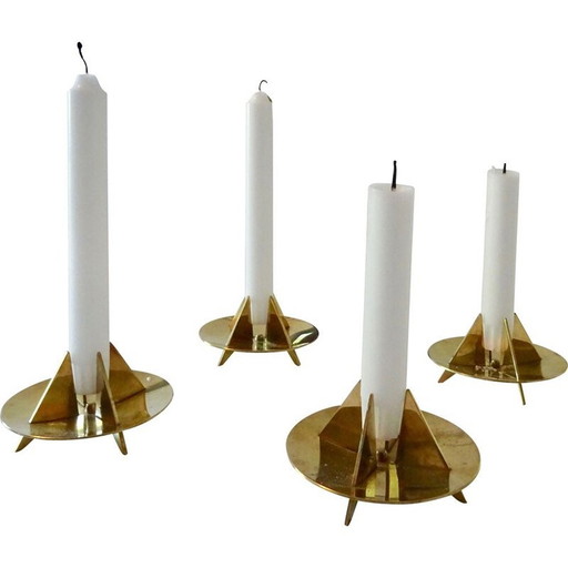 Set van 4 vintage sculpturale kandelaars n 20 door Pierre Forsell voor Skultuna, Zweden 1960