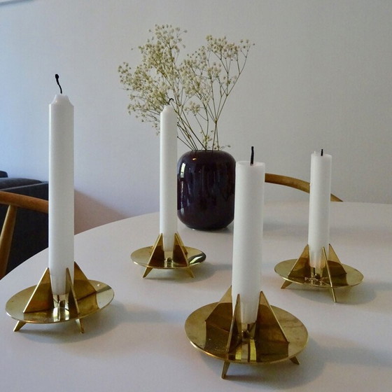 Image 1 of Set van 4 vintage sculpturale kandelaars n 20 door Pierre Forsell voor Skultuna, Zweden 1960