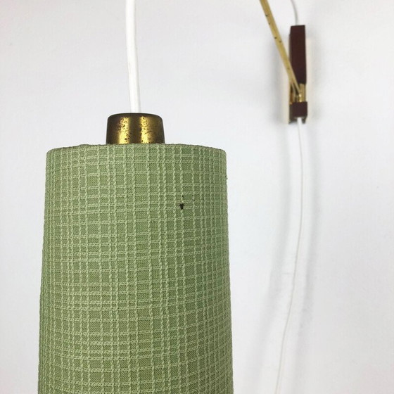 Image 1 of Vintage Deense messing en teakhouten wandlamp