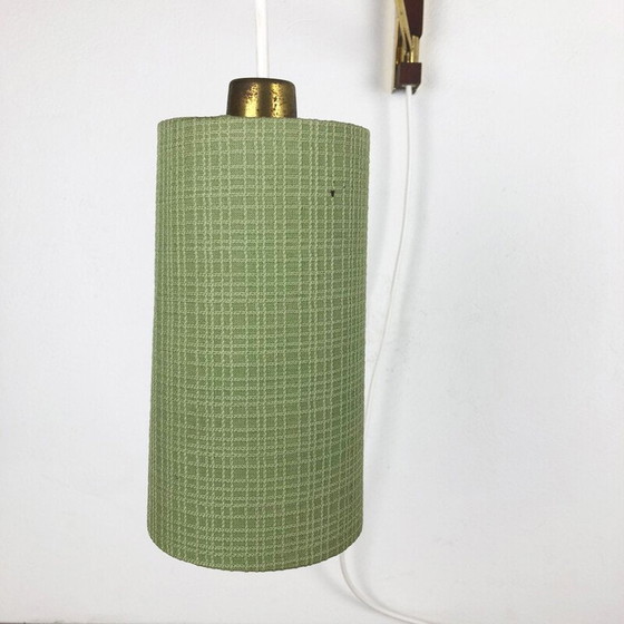 Image 1 of Vintage Deense messing en teakhouten wandlamp