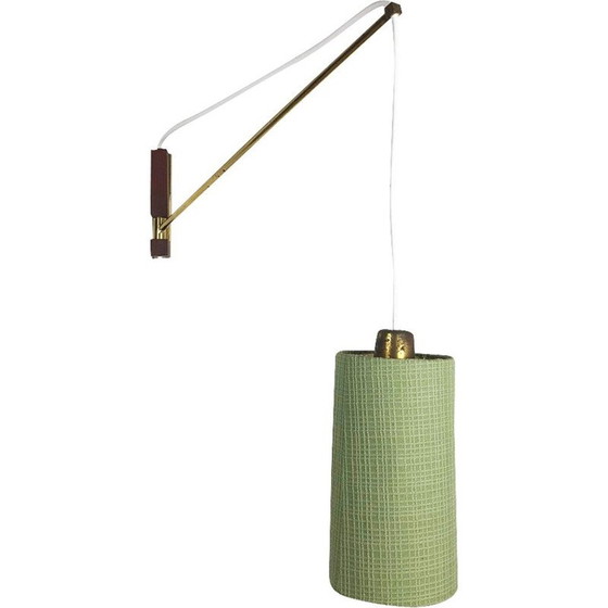 Image 1 of Vintage Deense messing en teakhouten wandlamp