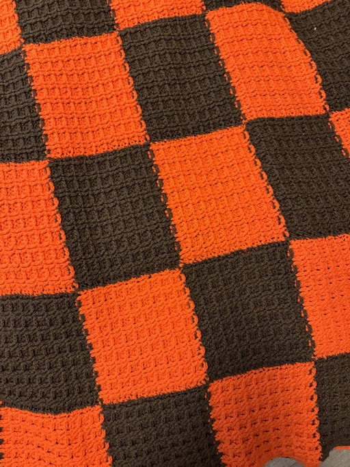 Grote Vintage Sprei / Plaid  Oranje / Bruin Jaren 60 / 70