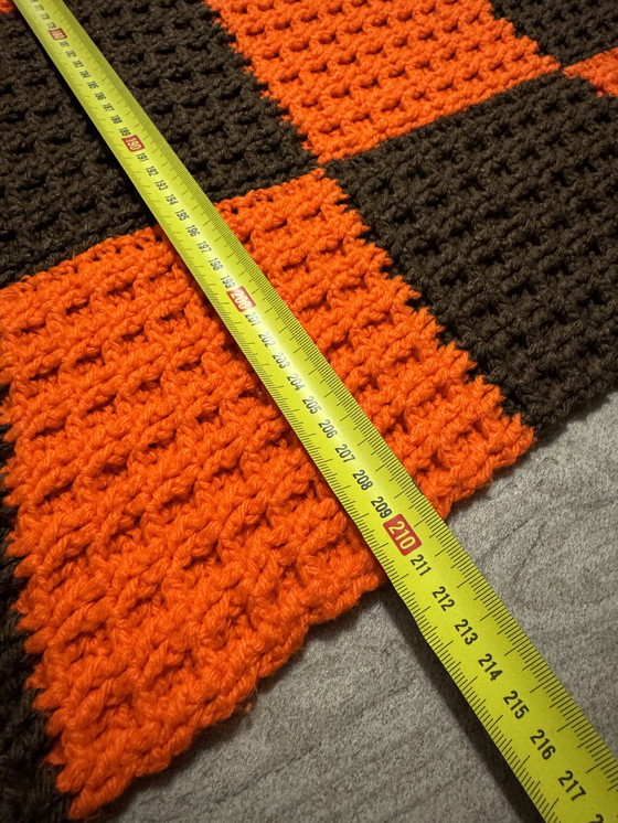 Image 1 of Grote Vintage Sprei / Plaid  Oranje / Bruin Jaren 60 / 70