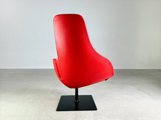 Image 1 of Originele Moroso Leunstoel Leer Rood Patricia Urquiola Draaibaar