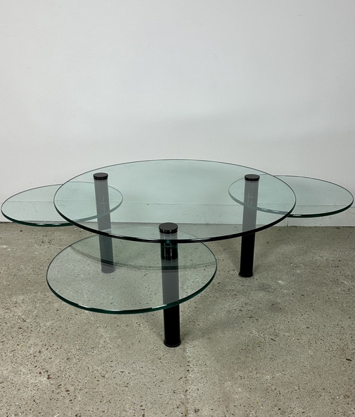 Vintage 80's metaal en glas 4 top salontafel