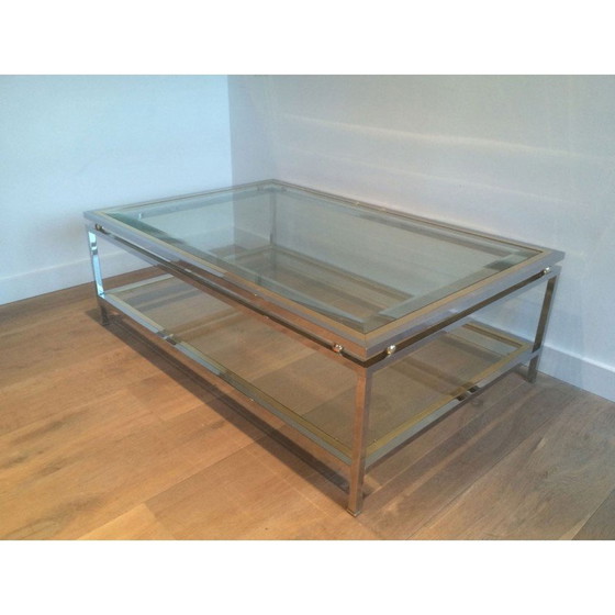 Image 1 of Vintage salontafel in chroom en messing bollen met dubbel blad, Frankrijk 1970