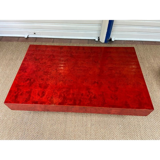 Image 1 of Vintage salontafel in rood gebeitst wortelnotenhout en aluminium van Mario Sabot, 1970