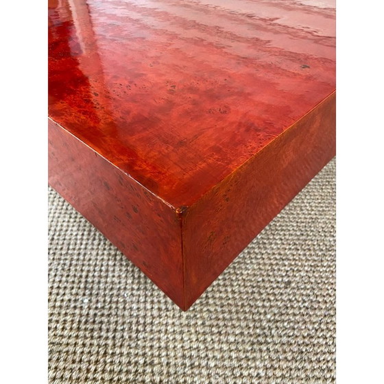 Image 1 of Vintage salontafel in rood gebeitst wortelnotenhout en aluminium van Mario Sabot, 1970