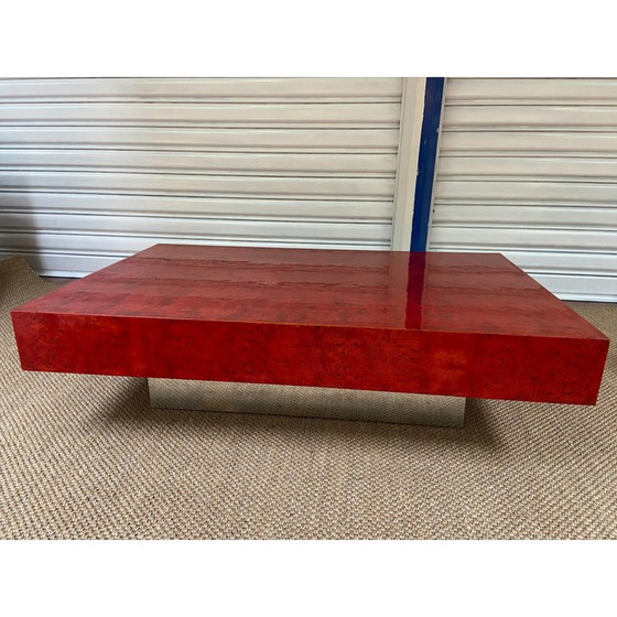 Image 1 of Vintage salontafel in rood gebeitst wortelnotenhout en aluminium van Mario Sabot, 1970