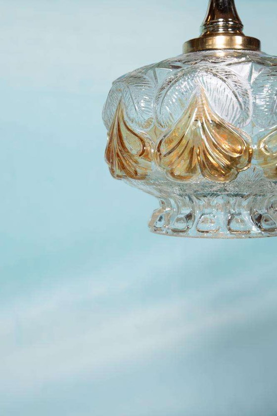 Image 1 of Glazen sixties hanglamp, vintage nordic glass pendant
