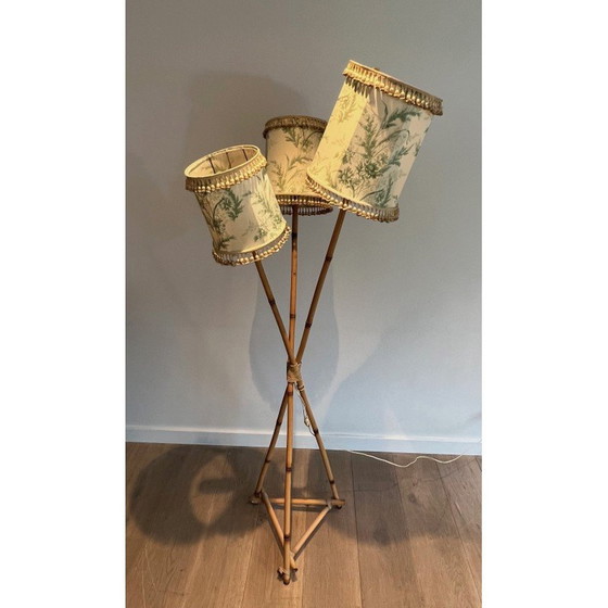 Image 1 of Vintage vloerlamp van bamboe en touw, 1970