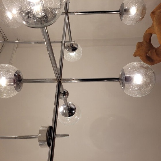 Image 1 of Vintage kroonluchter in chroom metaal en glas voor Studio Kinkeldey, Duitsland 1960