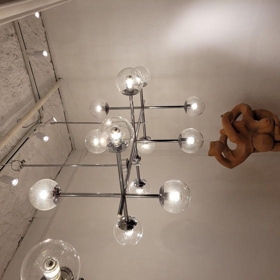 Image 1 of Vintage kroonluchter in chroom metaal en glas voor Studio Kinkeldey, Duitsland 1960