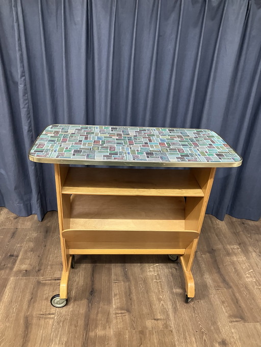 Vintage Plantentafel En Lectuurbak Op Wielen, Jaren 50 