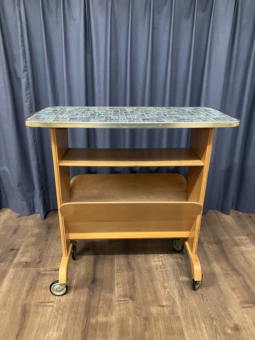 Vintage Plantentafel En Lectuurbak Op Wielen, Jaren 50 