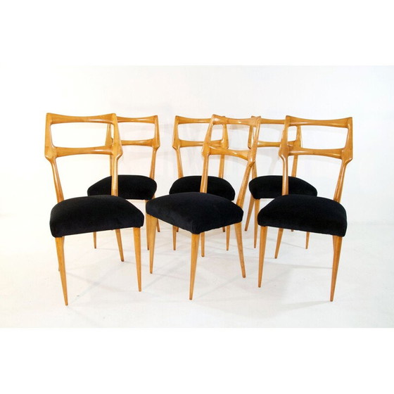 Image 1 of Set van 6 vintage eetkamerstoelen Italië 1950