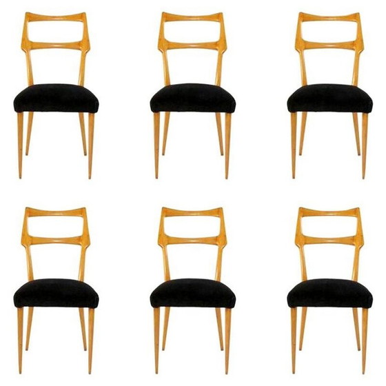 Image 1 of Set van 6 vintage eetkamerstoelen Italië 1950