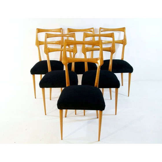 Image 1 of Set van 6 vintage eetkamerstoelen Italië 1950