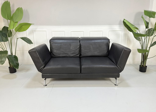 Brühl Moule Designer Sofa Leder Zwart Bank Dik Leder