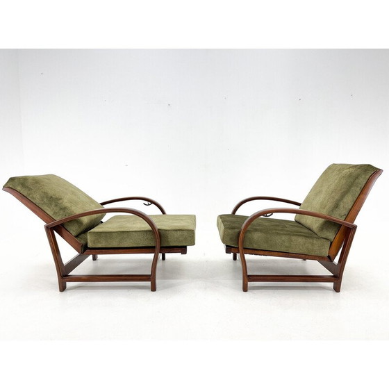 Image 1 of Paar vintage Art Deco verstelbare houten fauteuils, jaren 1930