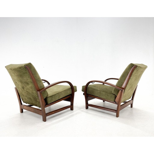 Paar vintage Art Deco verstelbare houten fauteuils, jaren 1930